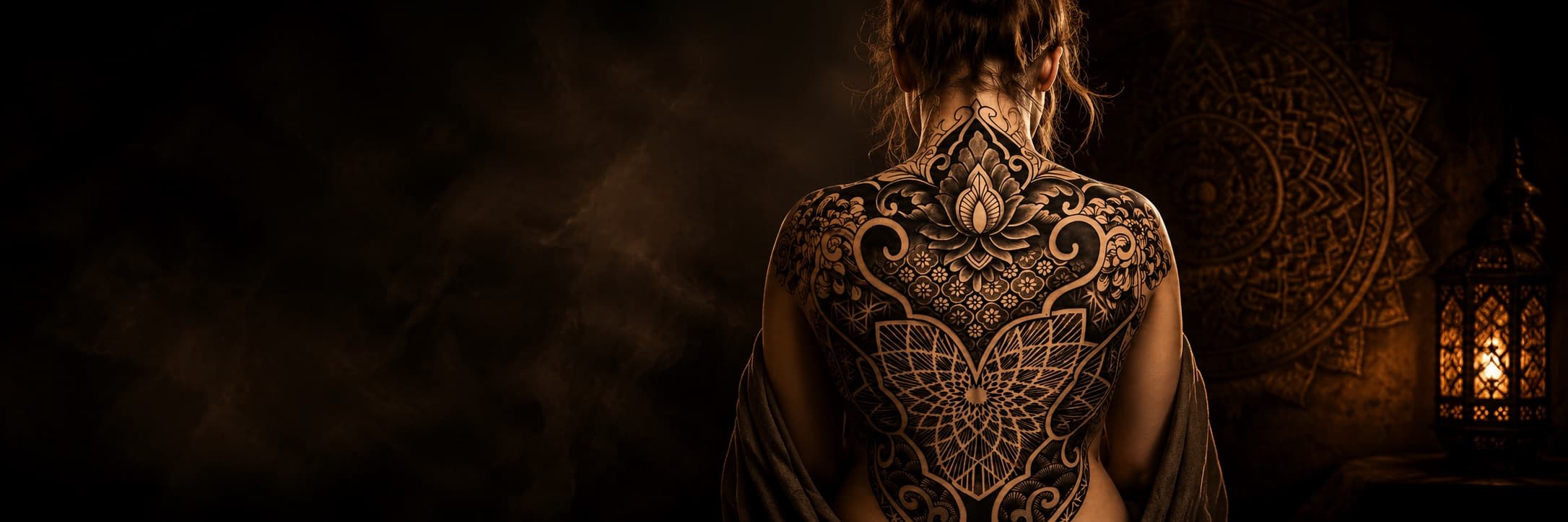 Full-back mandala tattoo with radial symmetry and ornamental structure at Bloodline Tattoo Phuket